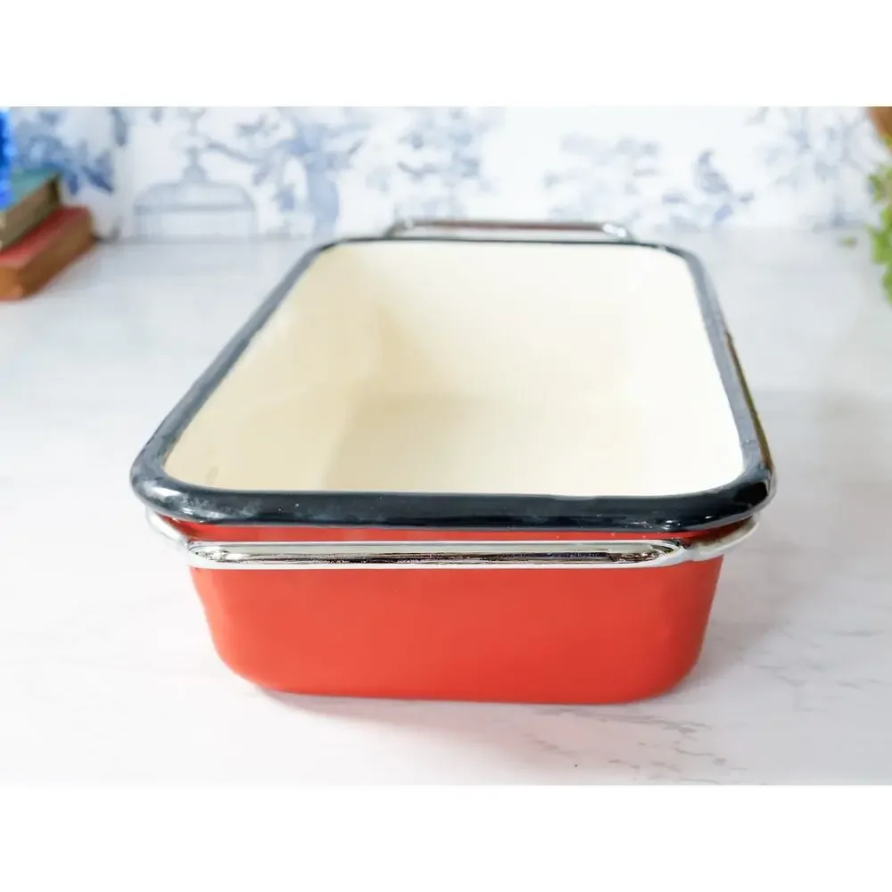VTG National Silver Co Bakers Ware Enamel Pan Casserole MCM Retro Cottage Farm